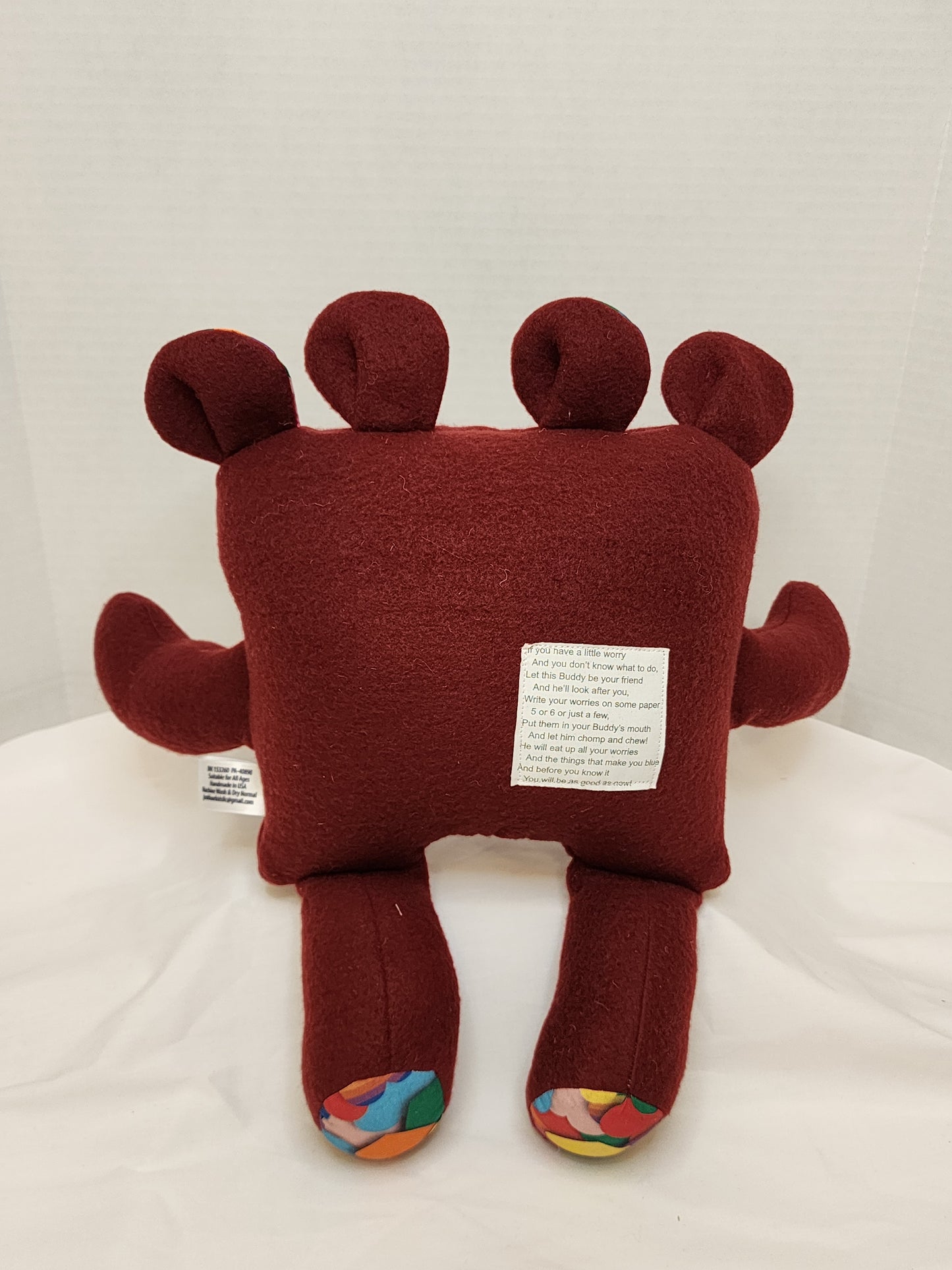 Chomper Buddy Burgundy with multi color hearts 14"