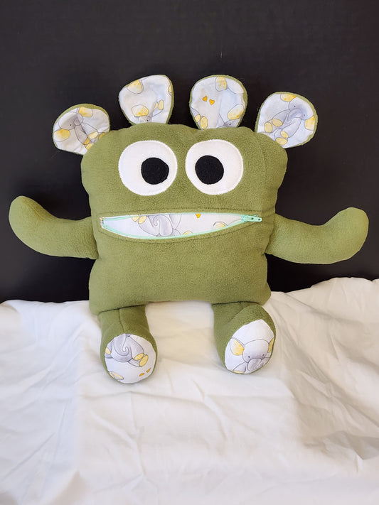 Chomper Buddy Olive green fleece elephant lining 14"