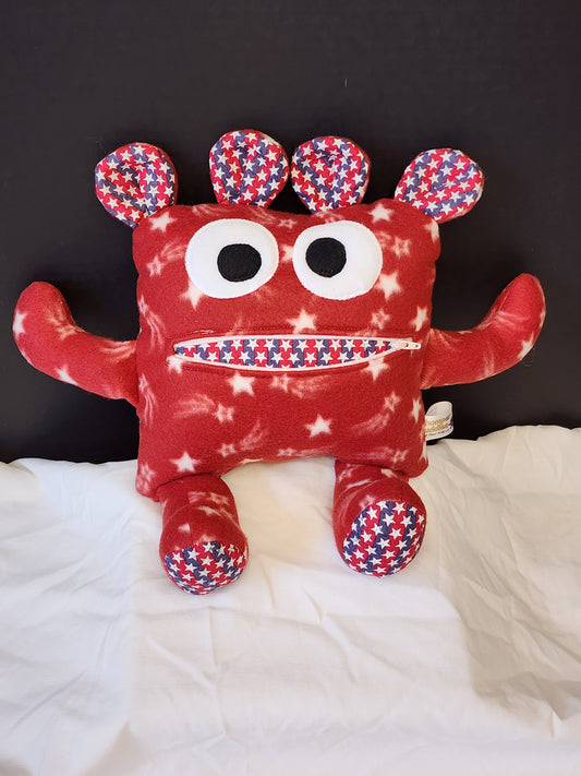 Chomper Buddy Red with start fleece and red, blue stripes and white stars 14"