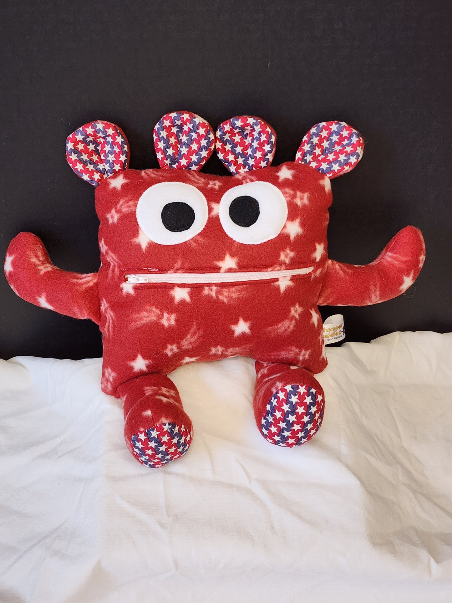 Chomper Buddy Red with start fleece and red, blue stripes and white stars 14"