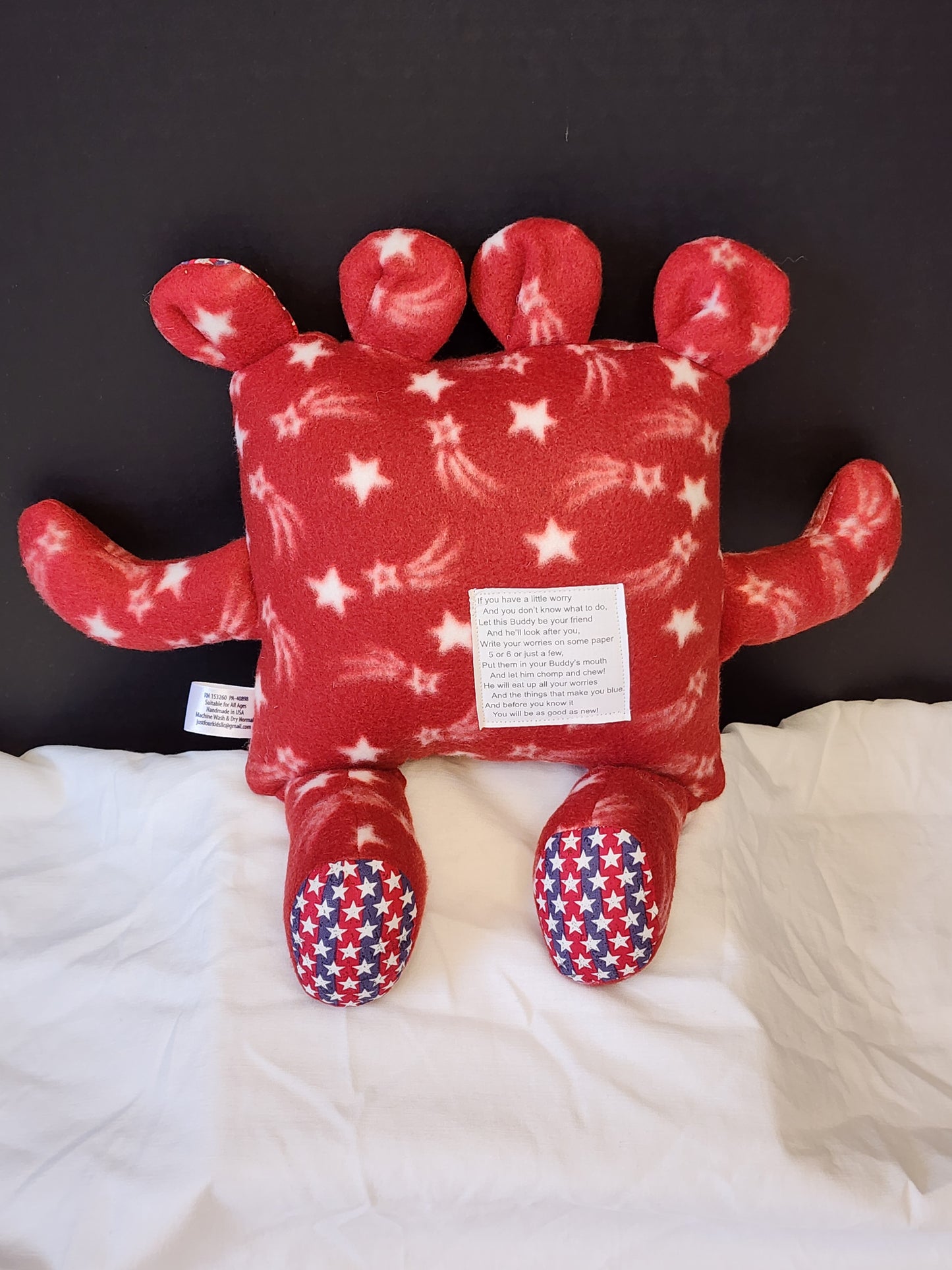 Chomper Buddy Red with start fleece and red, blue stripes and white stars 14"