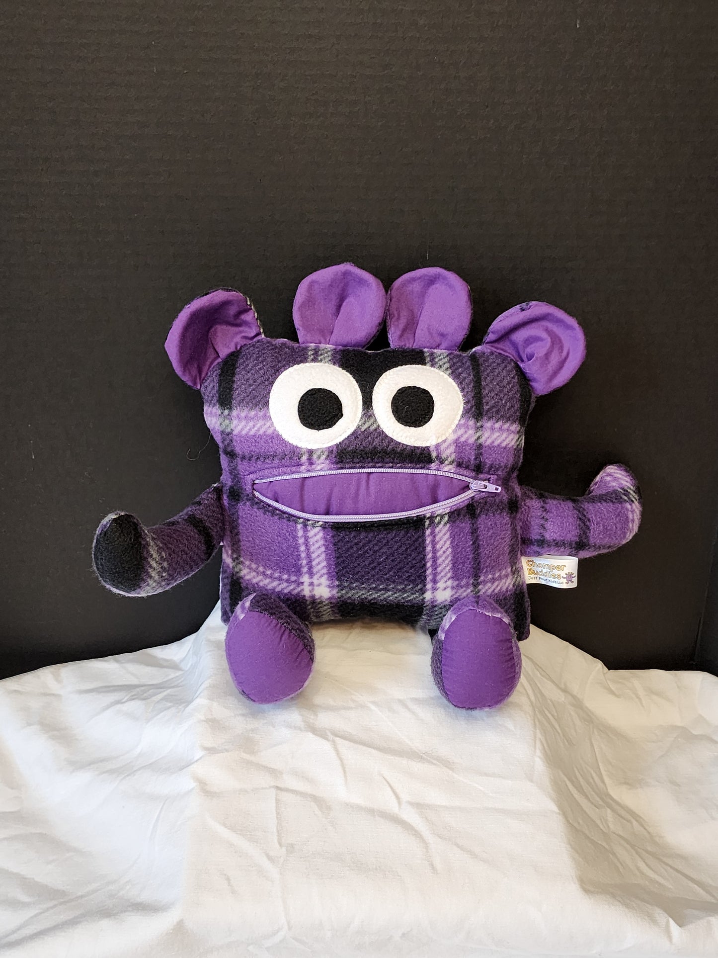 Chomper Buddy Purple Plaid with purple lining 14"
