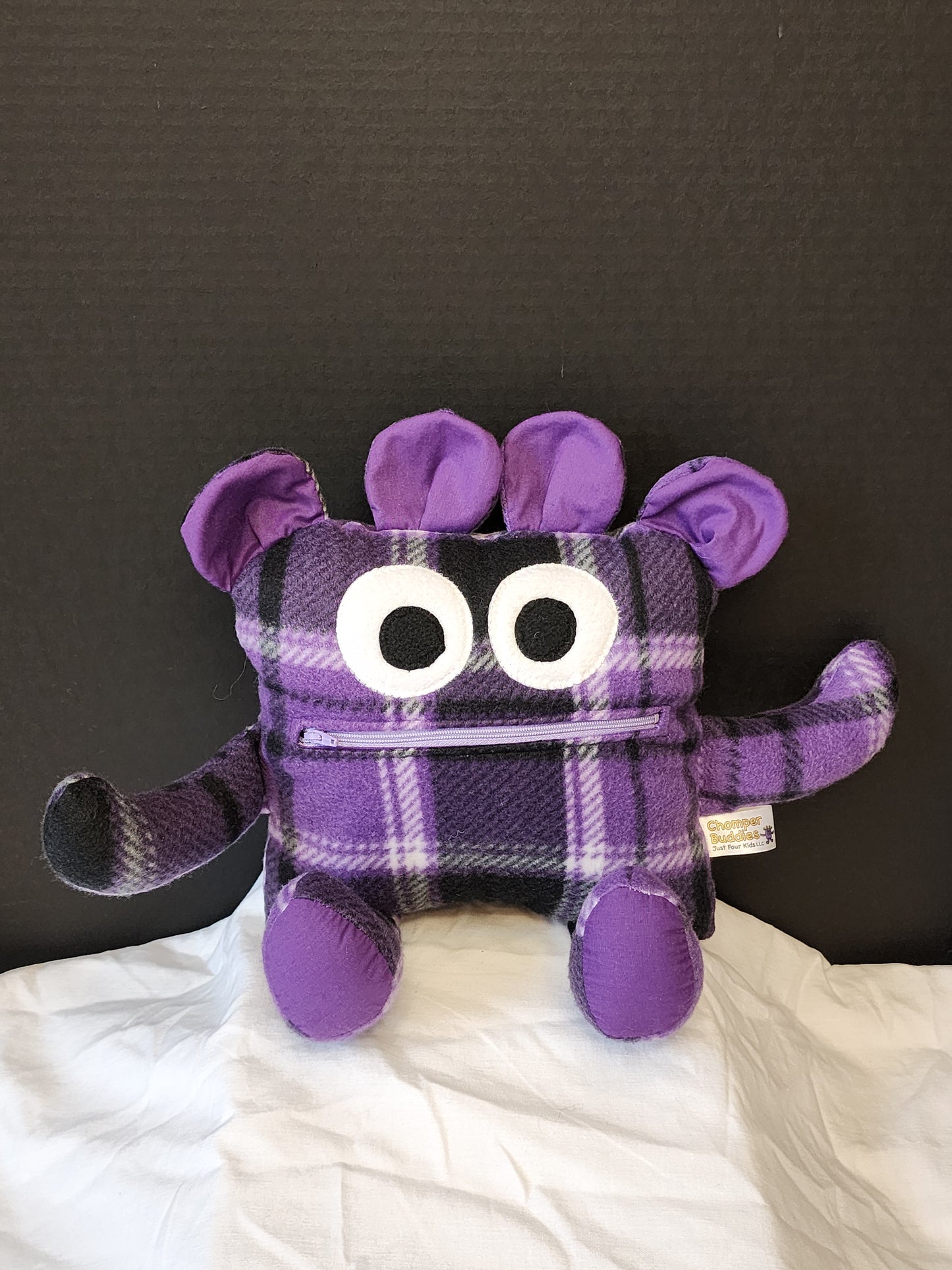 Chomper Buddy Purple Plaid with purple lining 14"