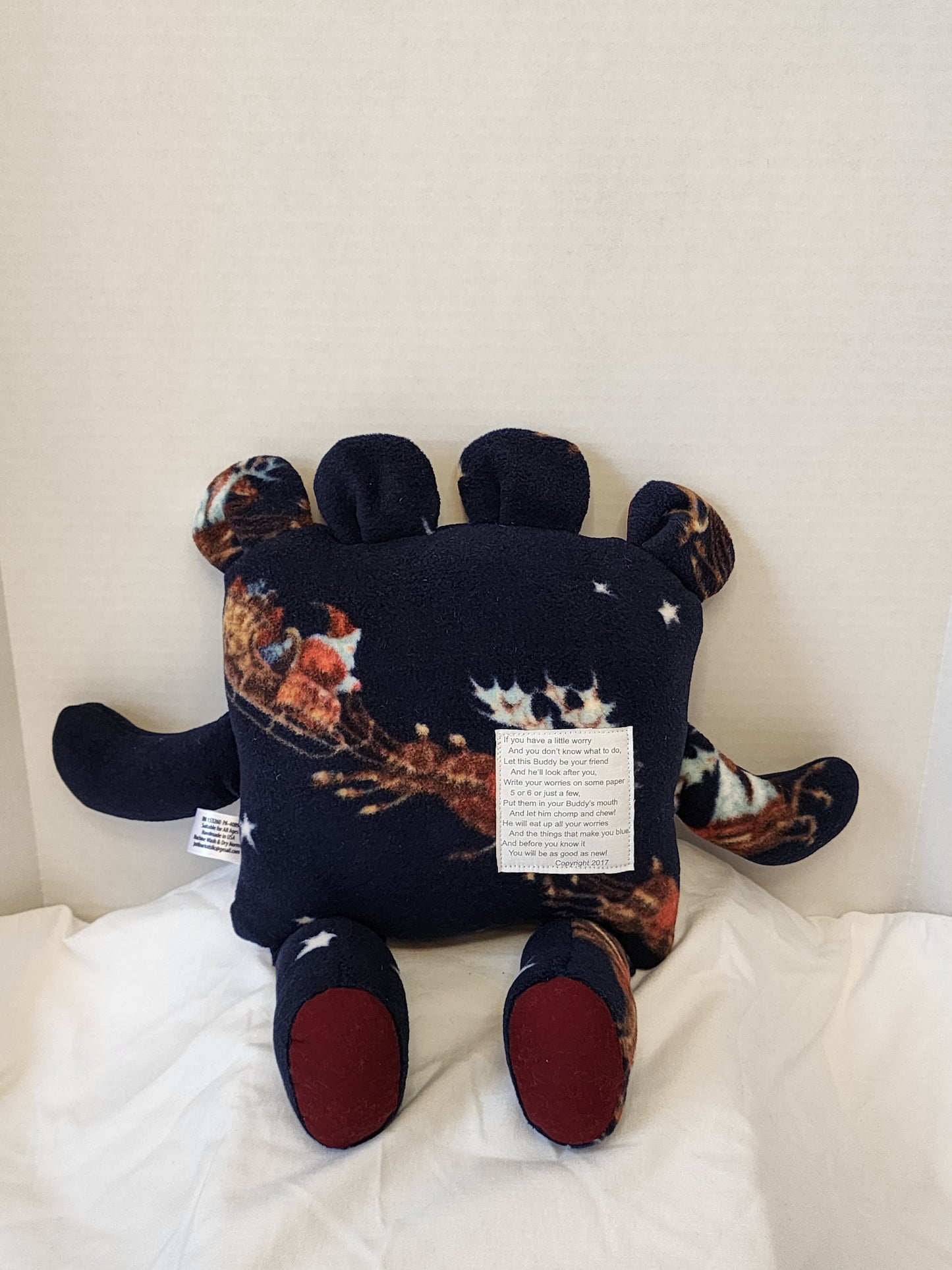 Chomper Buddy 14" Navy with Santa fleece and burgundy lining