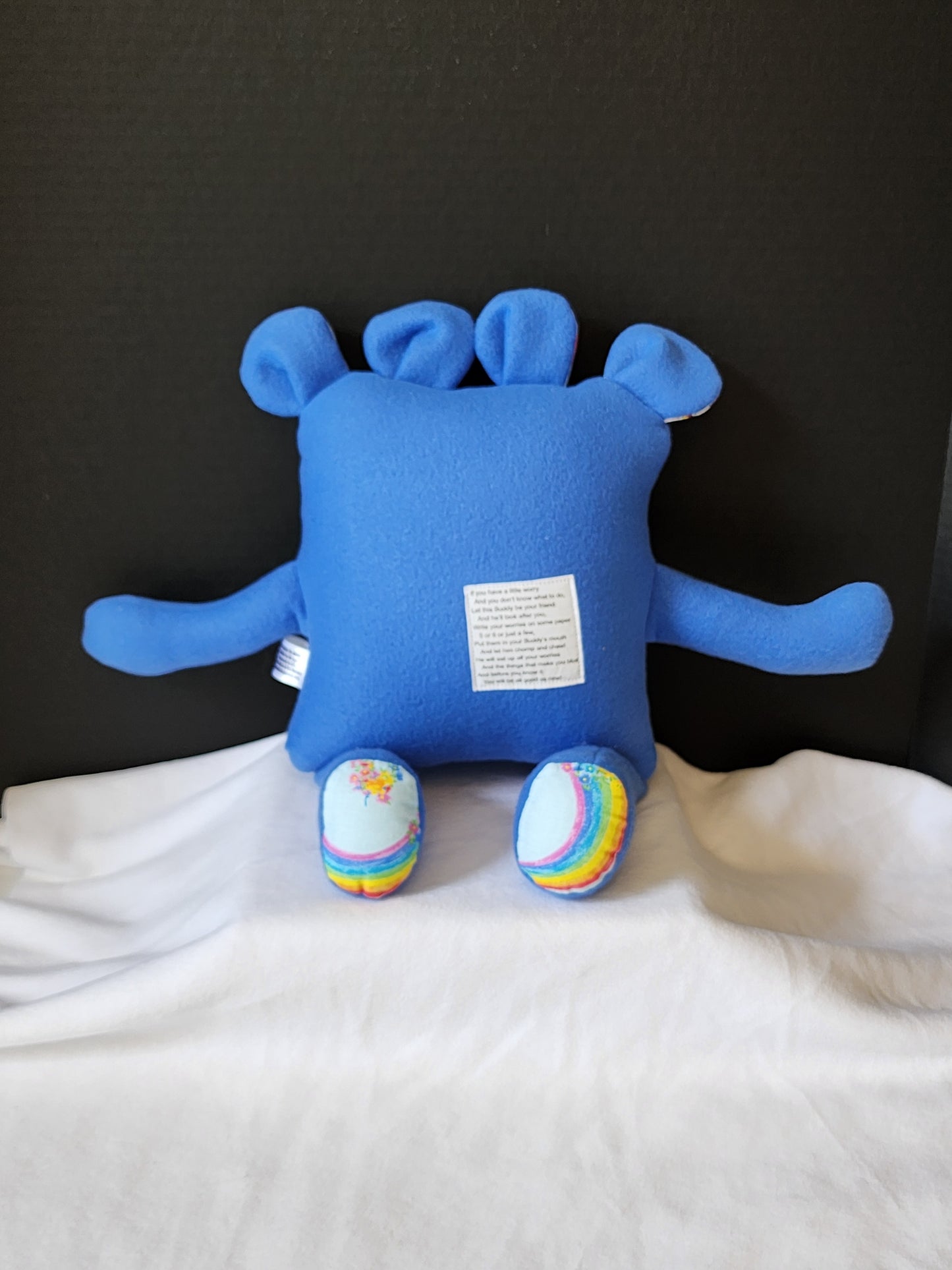 Chomper Buddy 14" Blue fleece with rainbow and unicorn lining