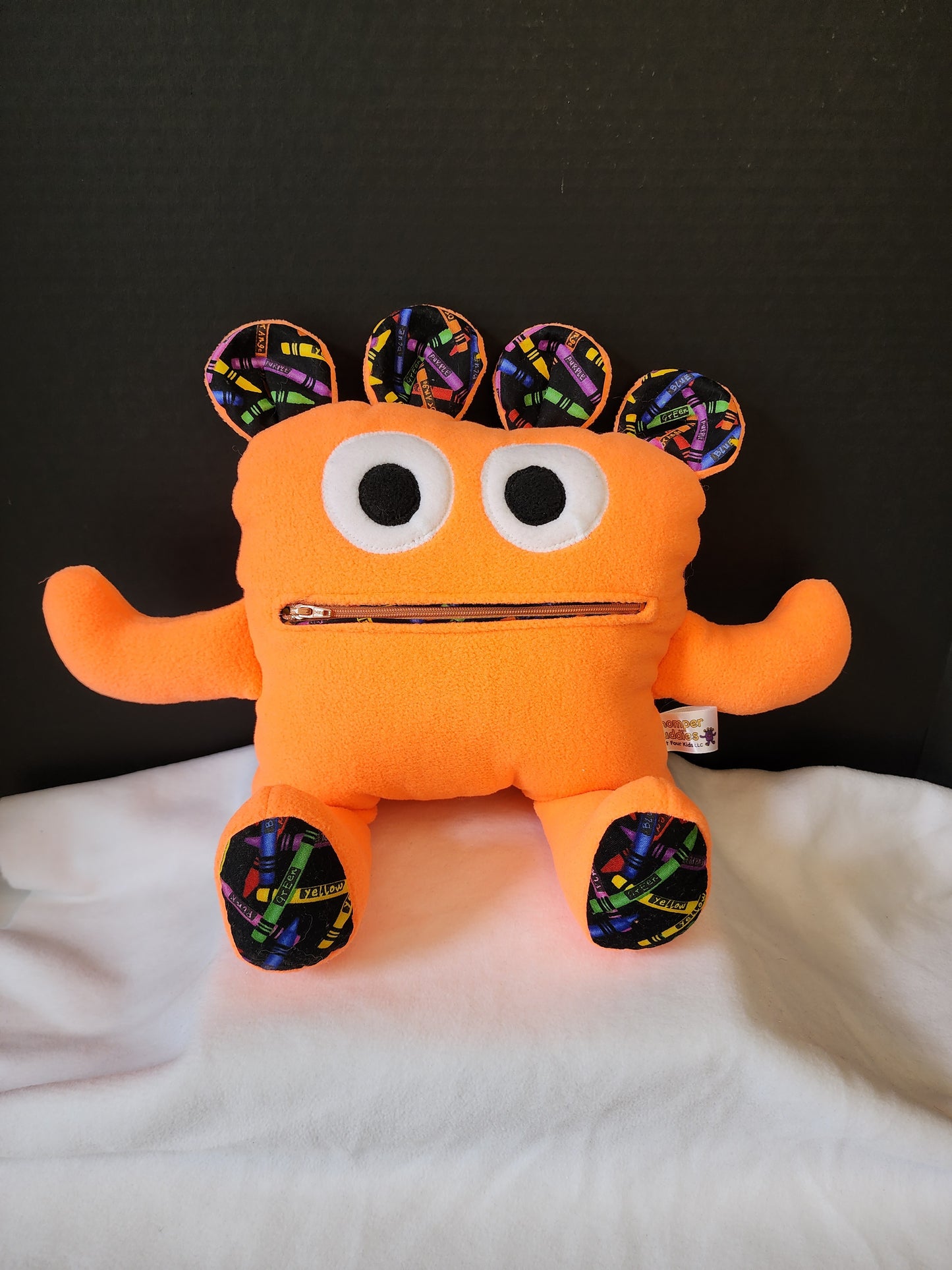 Chomper Buddy 14" Neon orange fleece with crayon lining