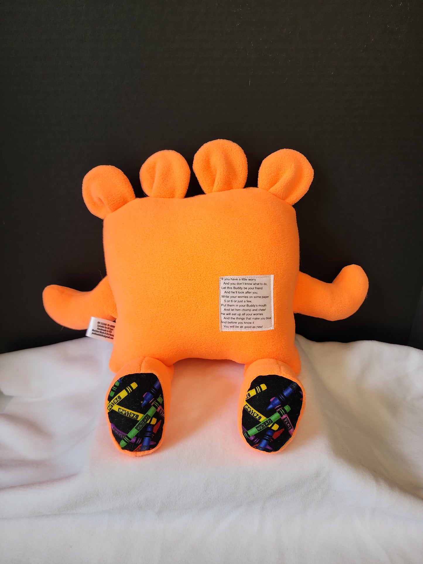 Chomper Buddy 14" Neon orange fleece with crayon lining