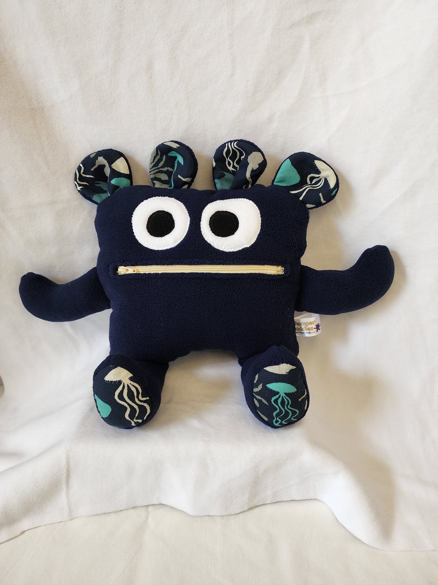 Chomper Buddy 14" Navy fleece with sea animal lining