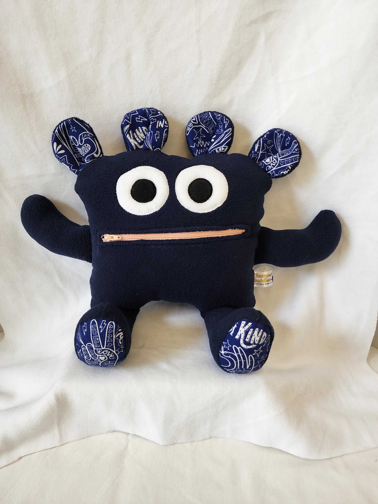 Chomper Buddy 14" Navy fleece with Peace, Love, Inspire lining