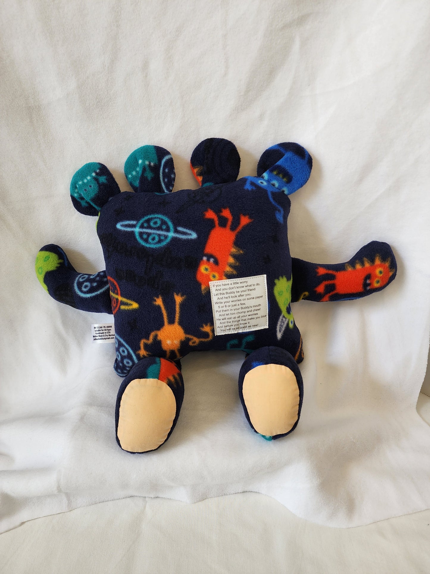 Chomper Buddy 14" Monster alien Planet fleece with peach lining