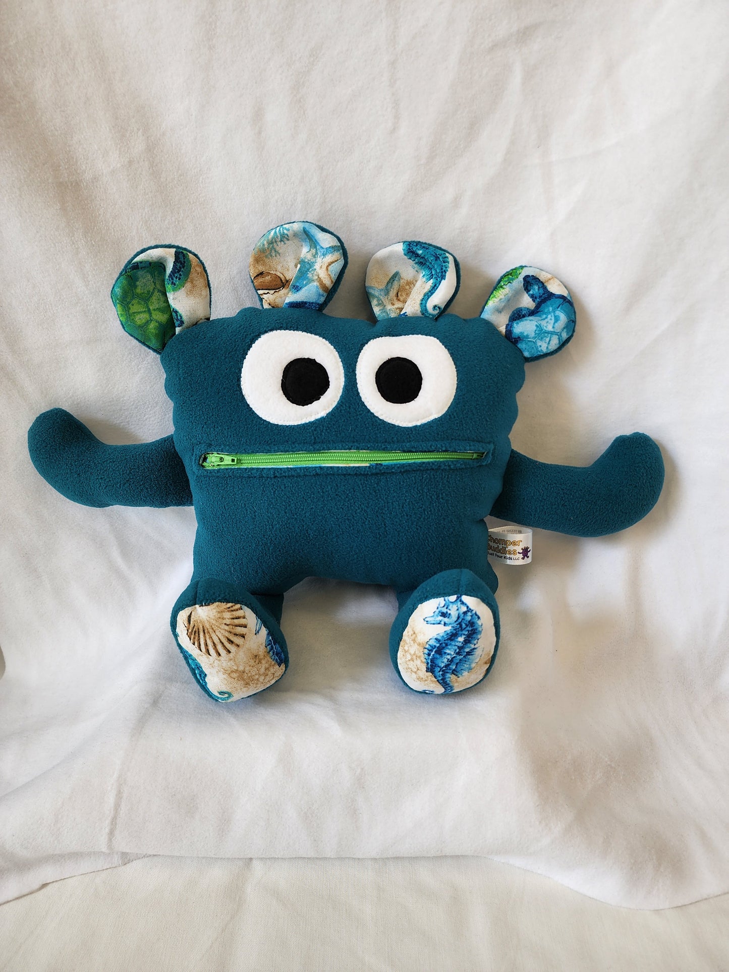 Chomper Buddy 14" Dark Teal with Sea Creatures Lining
