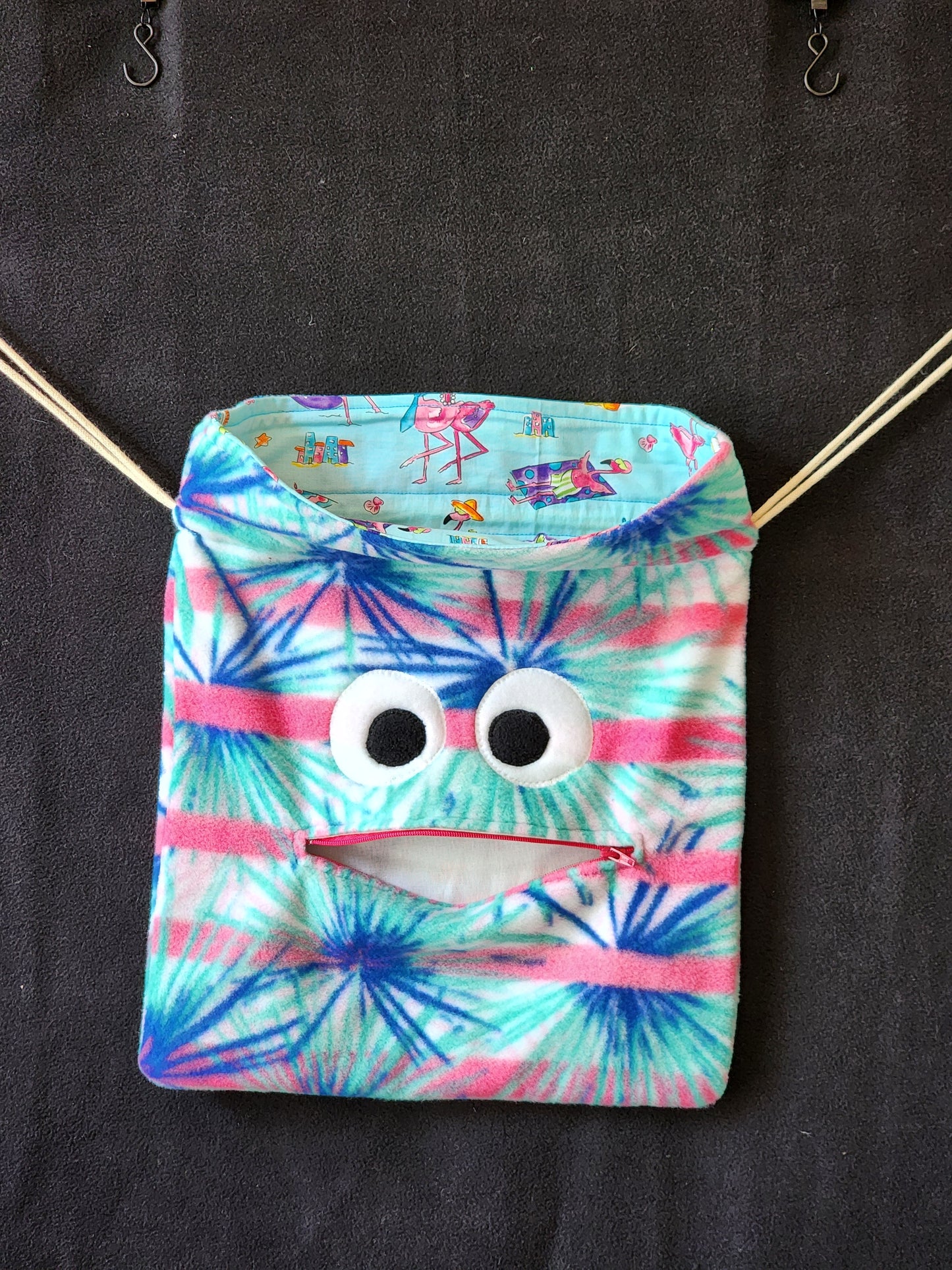 Chomper Buddy Drawstring bag, Slumber Bag,   Dementia Alzheimer's, Tropical with flamingo lining