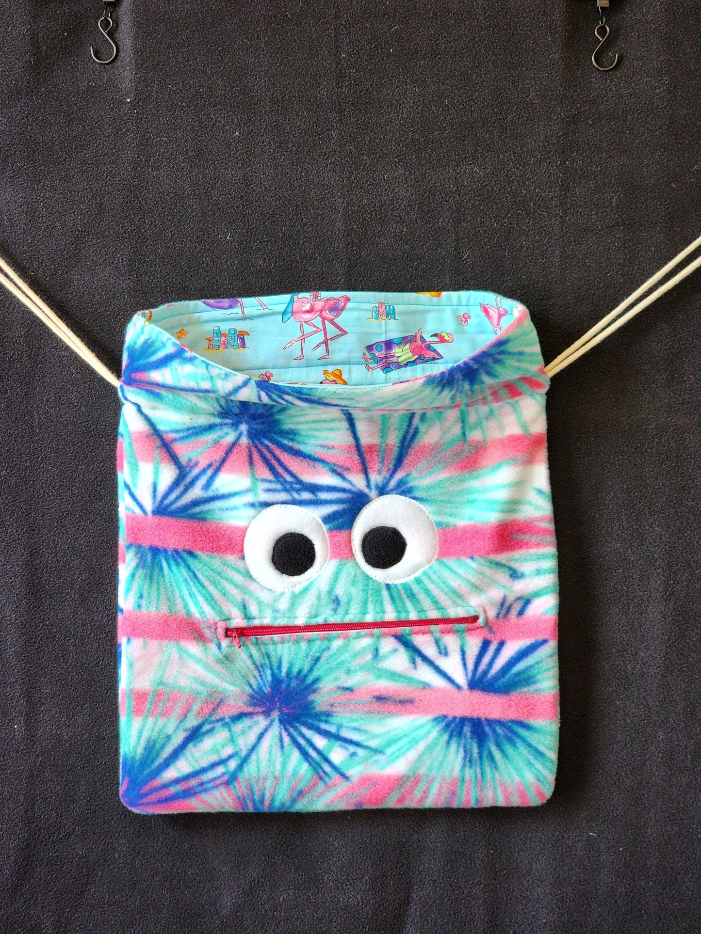 Chomper Buddy Drawstring bag, Slumber Bag,   Dementia Alzheimer's, Tropical with flamingo lining