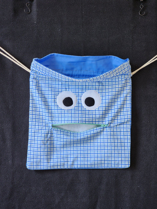 Chomper Buddy Drawstring bag, Slumber Bag,  Dementia Alzheimer's,  blue green plaid