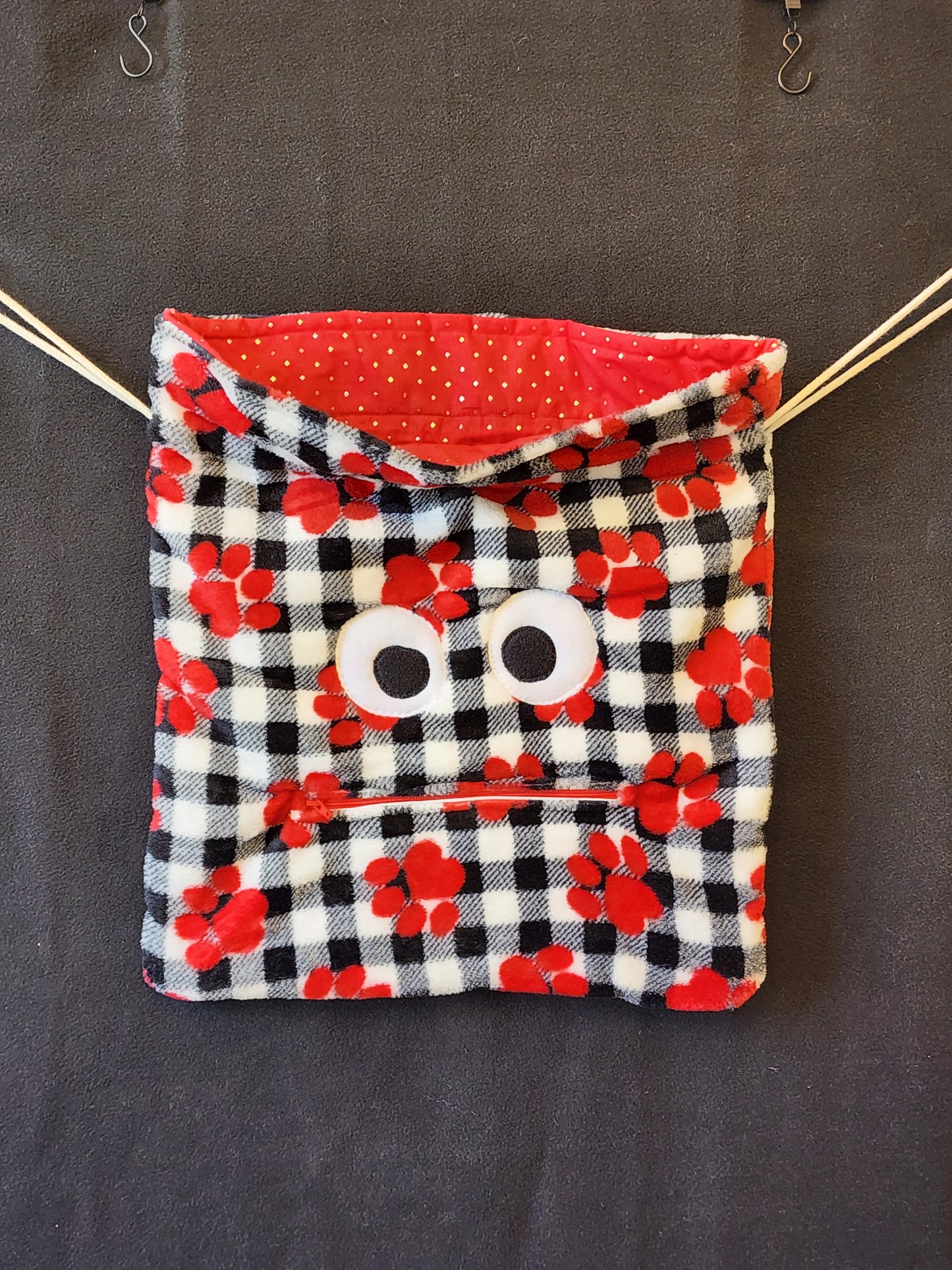Chomper Buddy Drawstring bag, Slumber Bag,  Dementia Alzheimer's, Red Puppy Paws