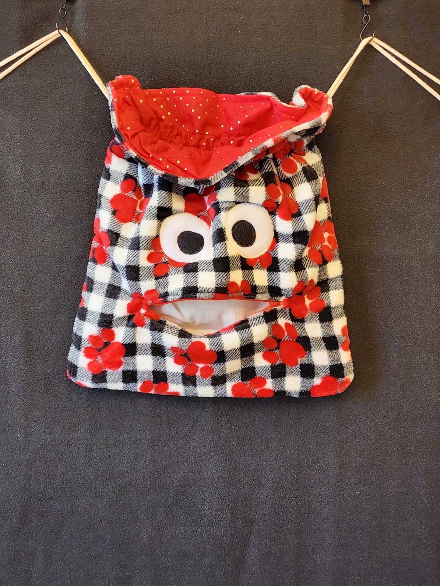 Chomper Buddy Drawstring bag, Slumber Bag,  Dementia Alzheimer's, Red Puppy Paws