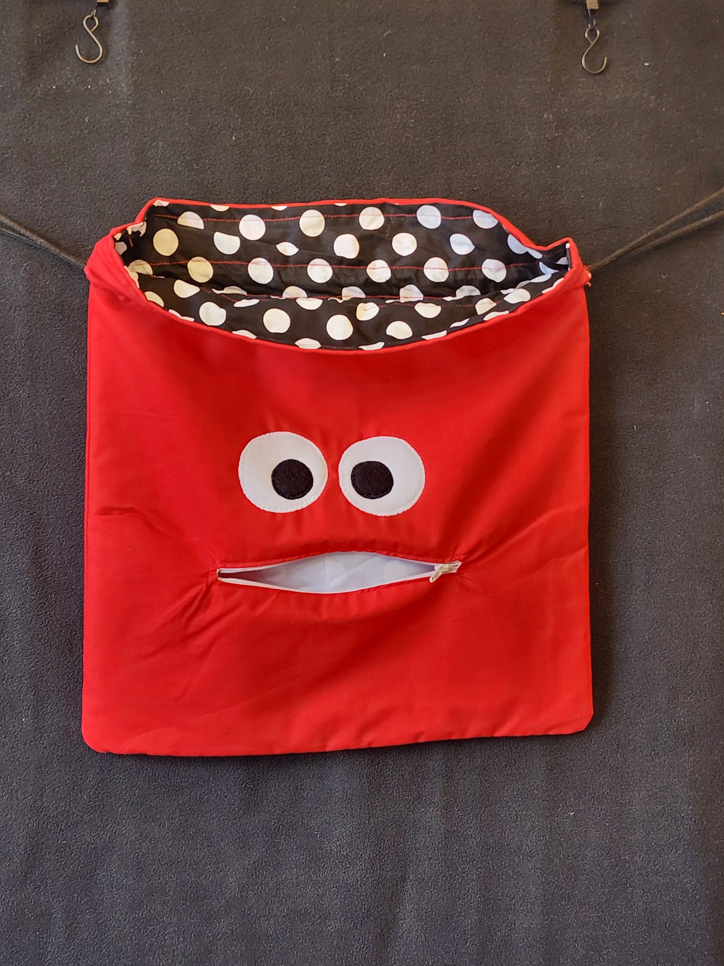 Chomper Buddy Drawstring bag, Slumber Bag,  Dementia Alzheimer's, Red with white polka dots