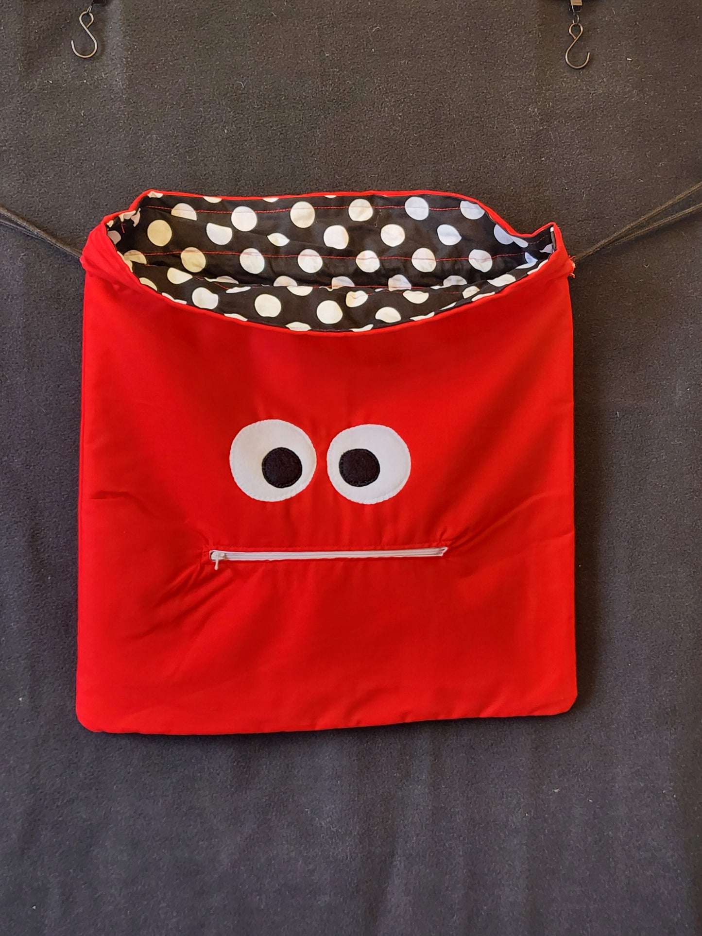 Chomper Buddy Drawstring bag, Slumber Bag,  Dementia Alzheimer's, Red with white polka dots