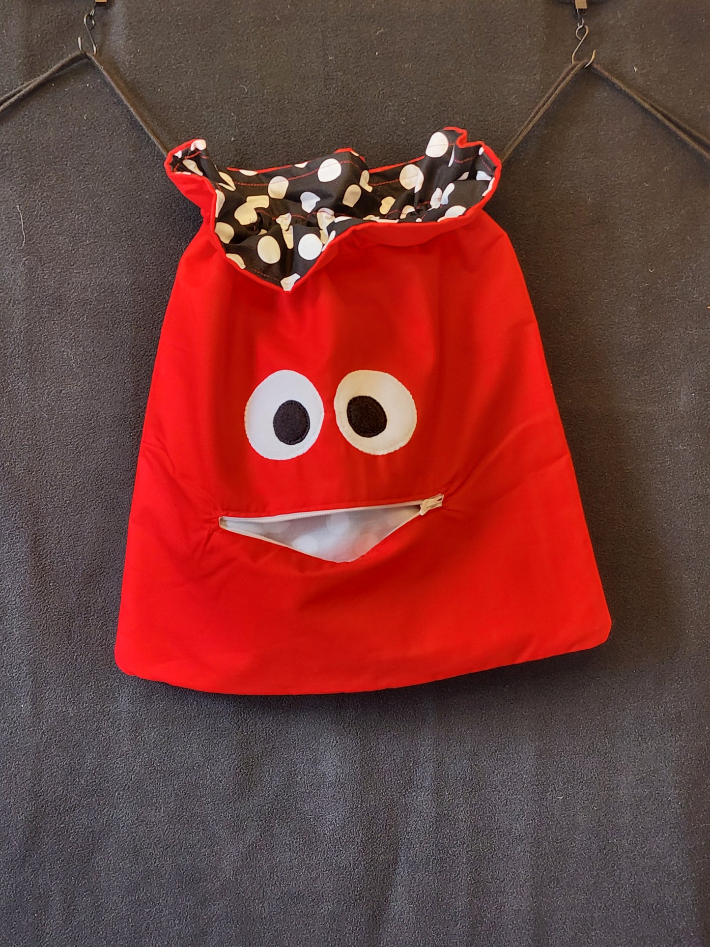 Chomper Buddy Drawstring bag, Slumber Bag,  Dementia Alzheimer's, Red with white polka dots