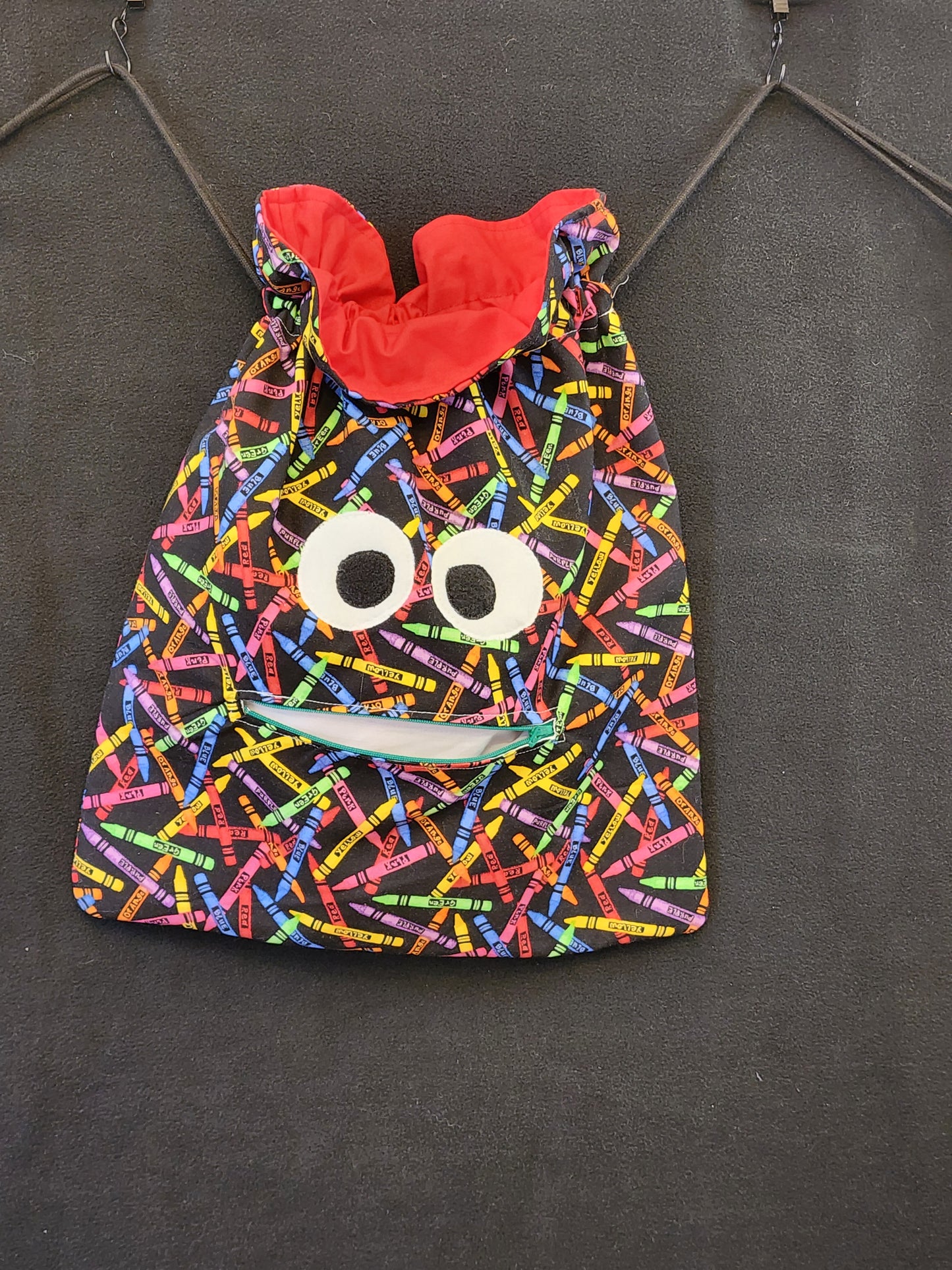 Chomper Buddy Drawstring bag, Slumber Bag,  Dementia Alzheimer's, Crayons red lining