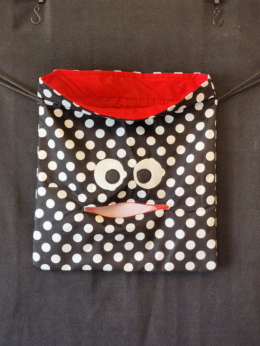 Chomper Buddy  Drawstring bag, Slumber Bag,  Dementia Alzheimer's,  White Polka Dots