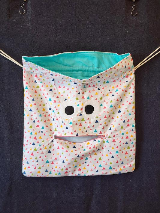 Chomper Buddy Drawstring bag, Slumber Bag,  Dementia Alzheimer's, Multi color triangles