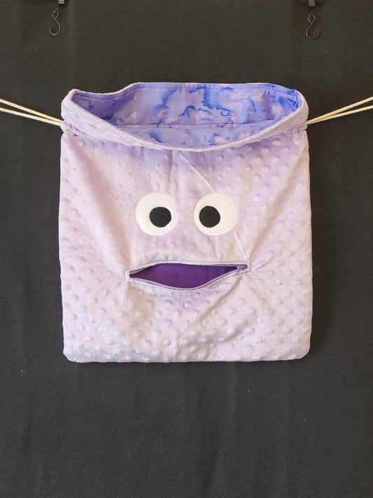 Chomper Buddy  Drawstring bag, Slumber Bag,  Dementia Alzheimer's, Lavender Dimple Dot Minky