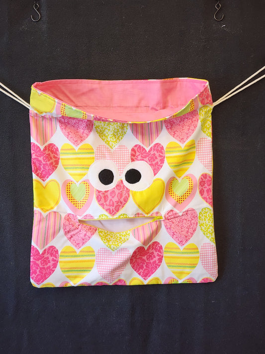Chomper Buddy  Drawstring bag, Dementia Alzheimer's,  Slumber Bag,  Bag Hearts