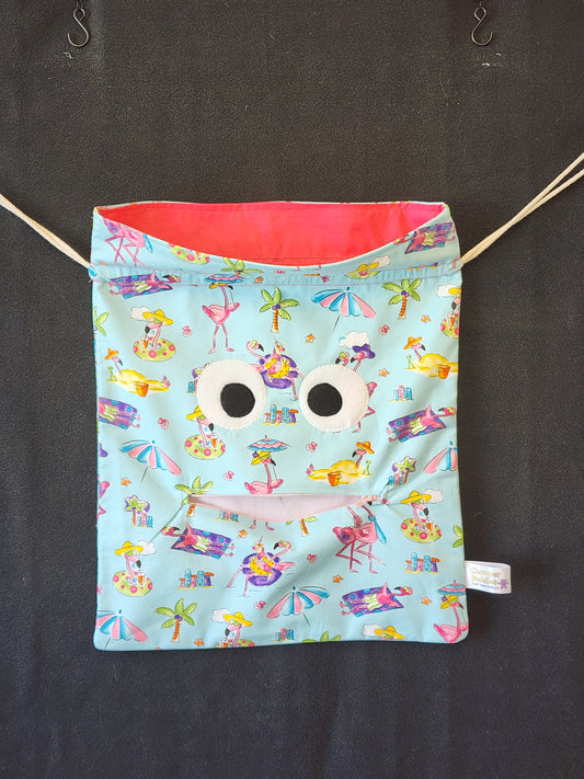 Chomper Buddy  Drawstring bag, Dementia Alzheimer's Beach Flamingos