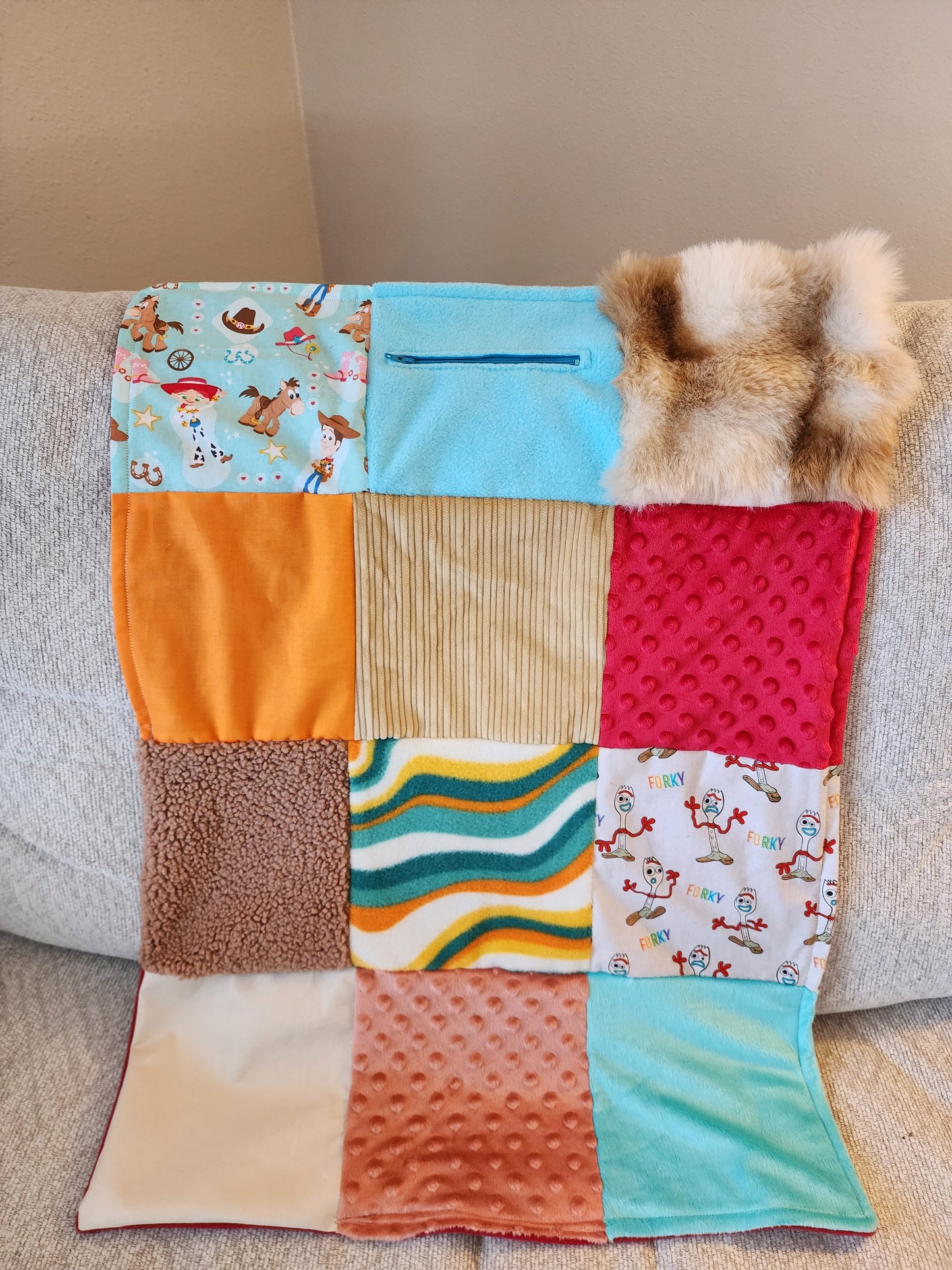Sensory Blanket- toys dolls forks Theme fidget lap blanket Dementia