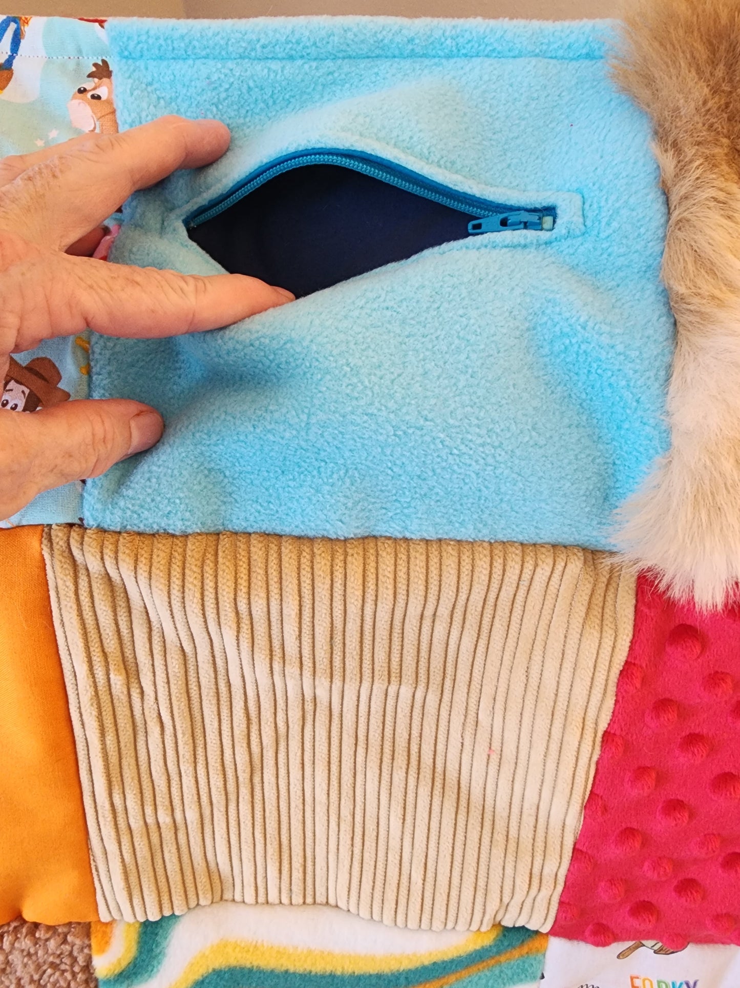 Sensory Blanket- toys dolls forks Theme fidget lap blanket Dementia