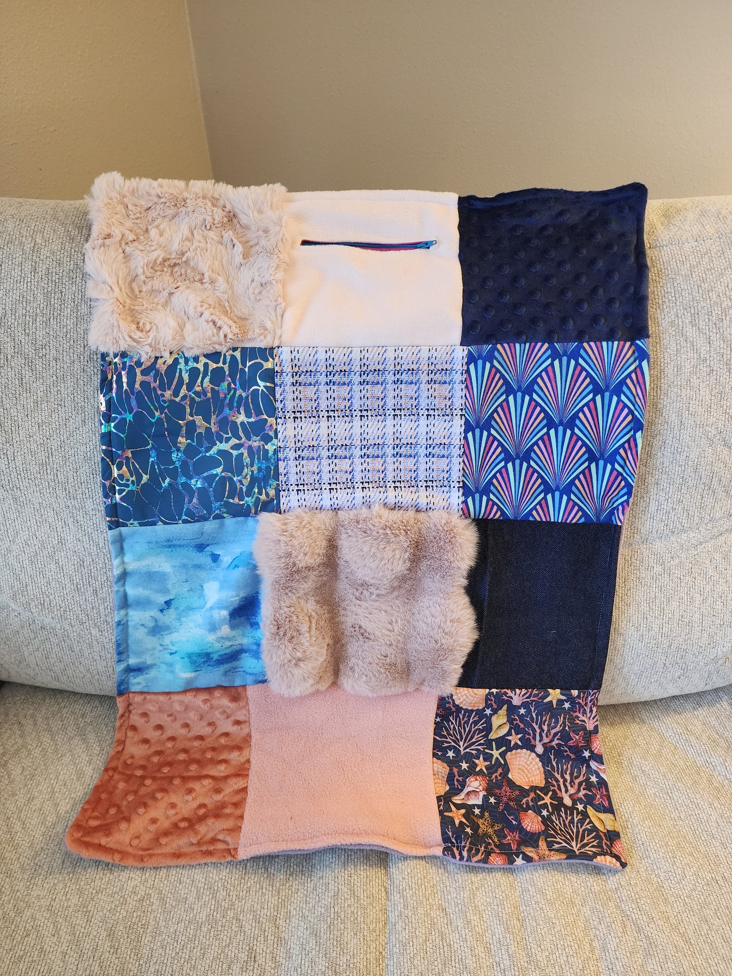 Sensory Blanket- seashells Theme fidget lap blanket Dementia