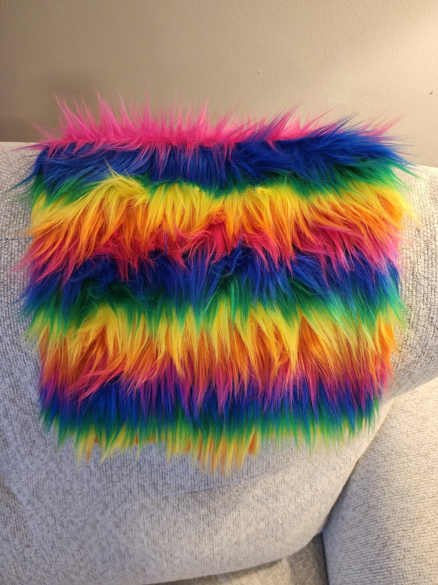 Sensory Square-Rainbow plush fur green dimple dot minky