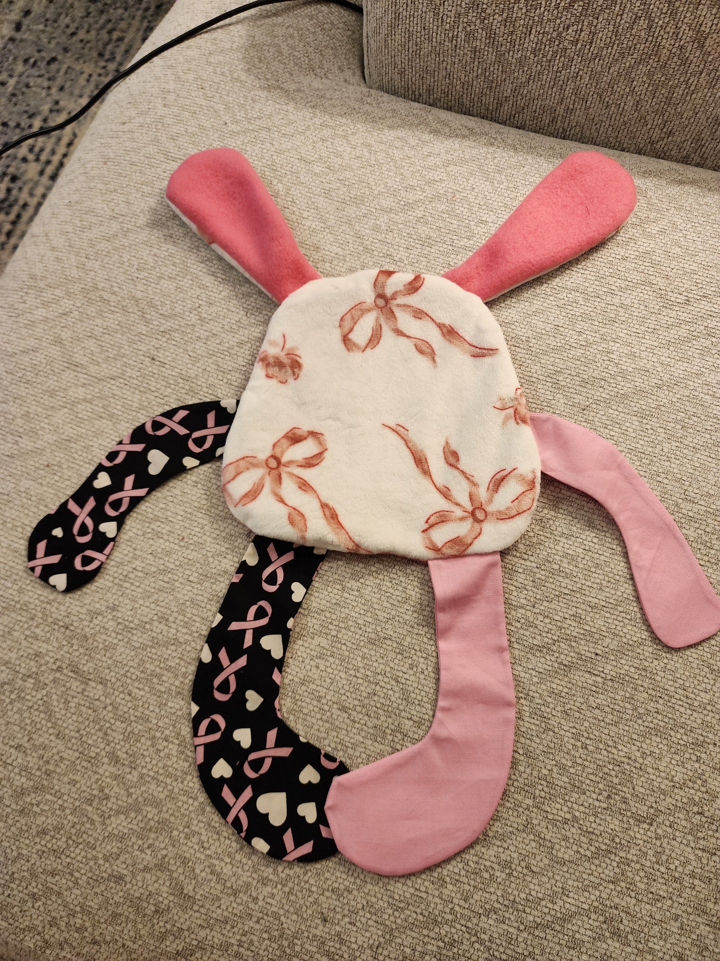 Sensory Crinkle Lovie- breast cancer pink ribbon Dimple Dot Crinkle sound bunny style