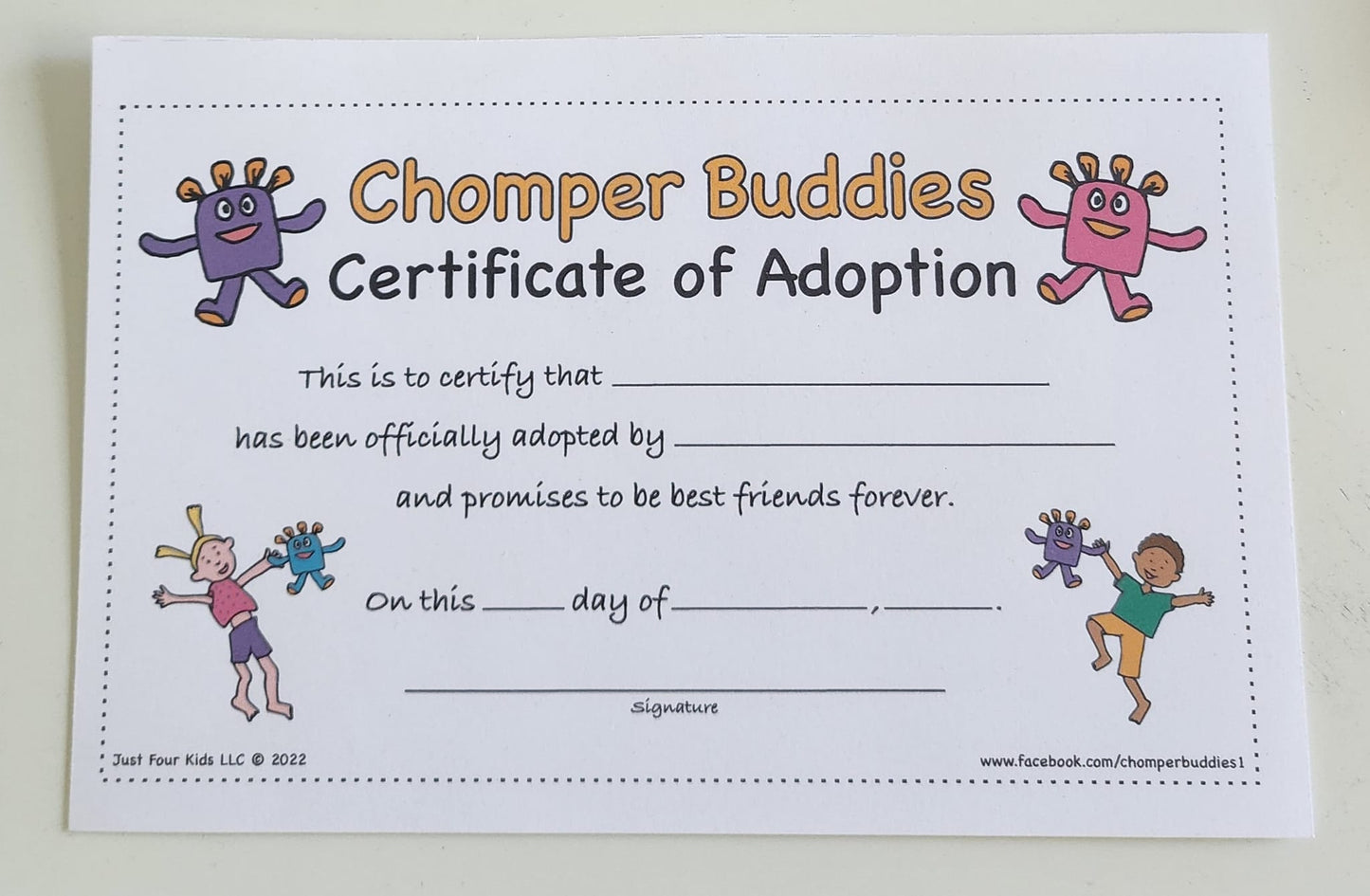 Chomper Buddy 14" Blue fleece with rainbow and unicorn lining