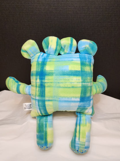 Chomper Buddy  Green/blue plaid with dots 14"