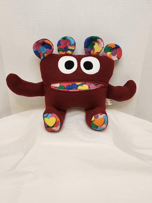 Chomper Buddy  Burgundy with multi color hearts 14"