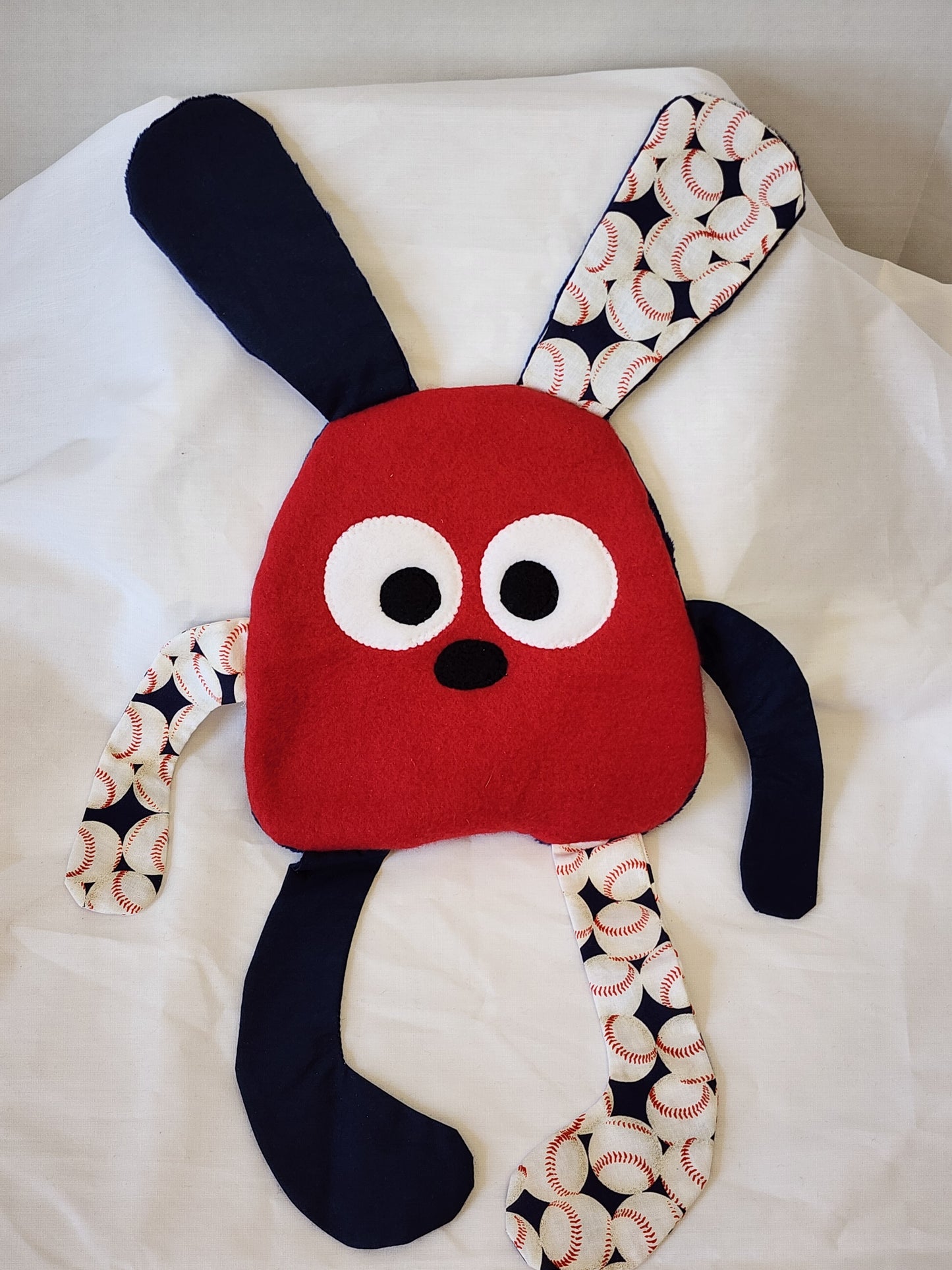 Crinkle Buddy Bunny- Red Fleece Baseball and Navy with Navy Minky