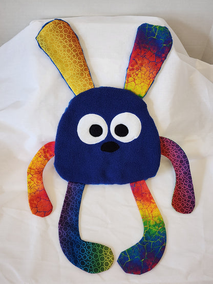 Crinkle Buddy Bunny- Navy Fleece, Rainbow with Navy Minky