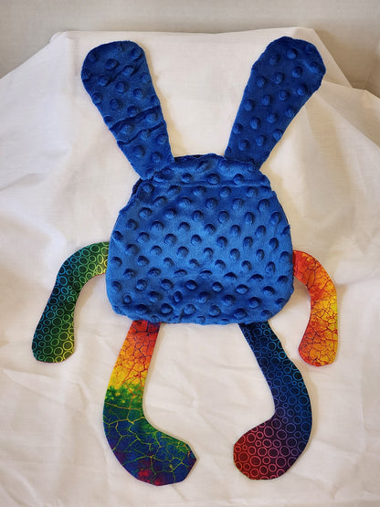 Crinkle Buddy Bunny- Navy Fleece, Rainbow with Navy Minky