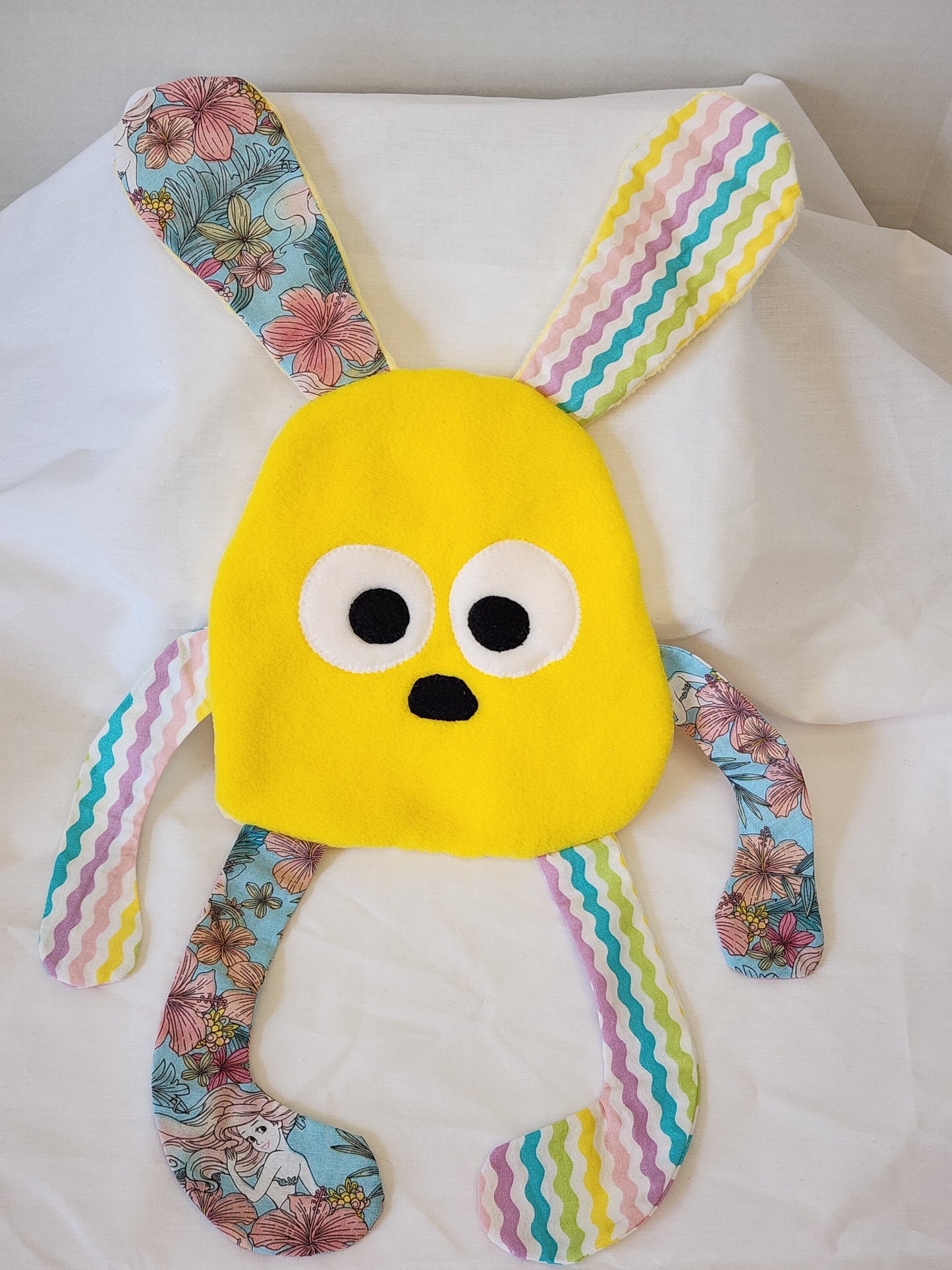 Crinkle Buddy Bunny- Yellow Fleece, Multi Print with Yellow Minky Back