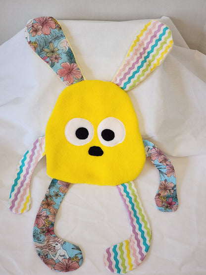 Crinkle Buddy Bunny- Yellow Fleece, Multi Print with Yellow Minky Back