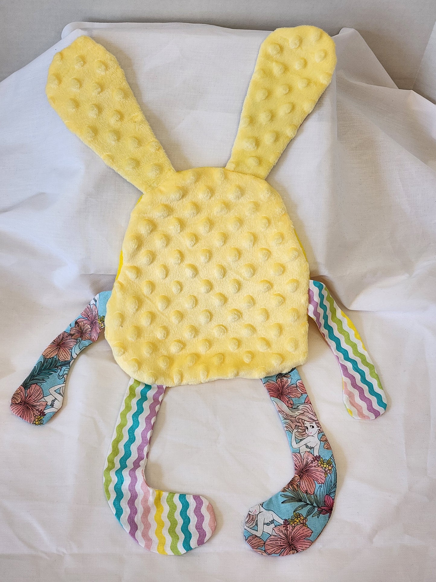 Crinkle Buddy Bunny- Yellow Fleece, Multi Print with Yellow Minky Back