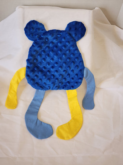 Crinkle Buddy Bear- Cows over the moon blue minky back