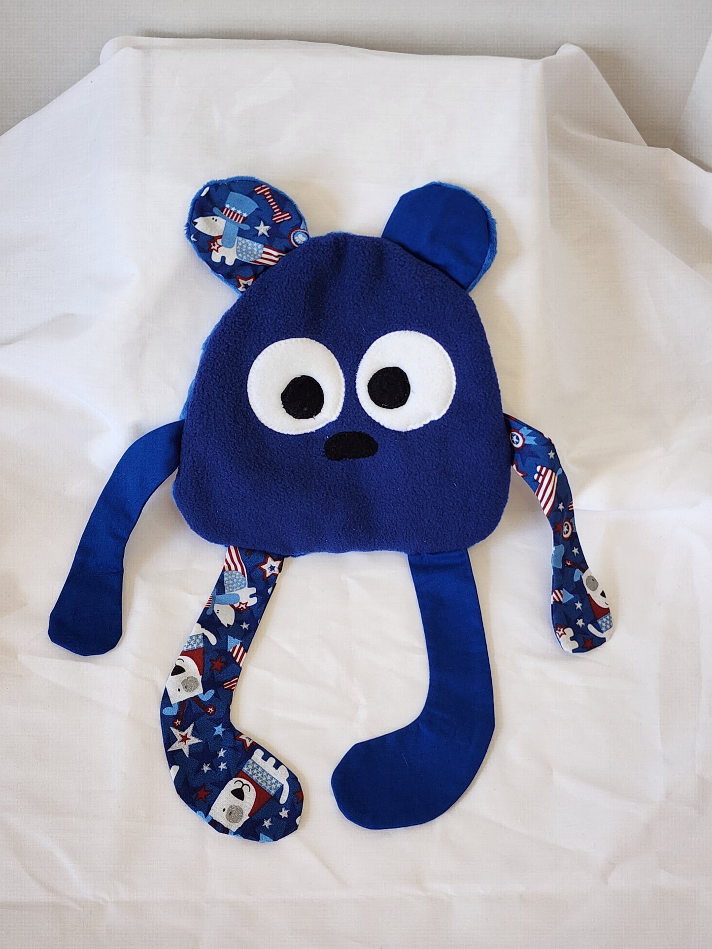 Crinkle Buddy Bear- Navy fleece, 4th of July and navy dimple dot minky