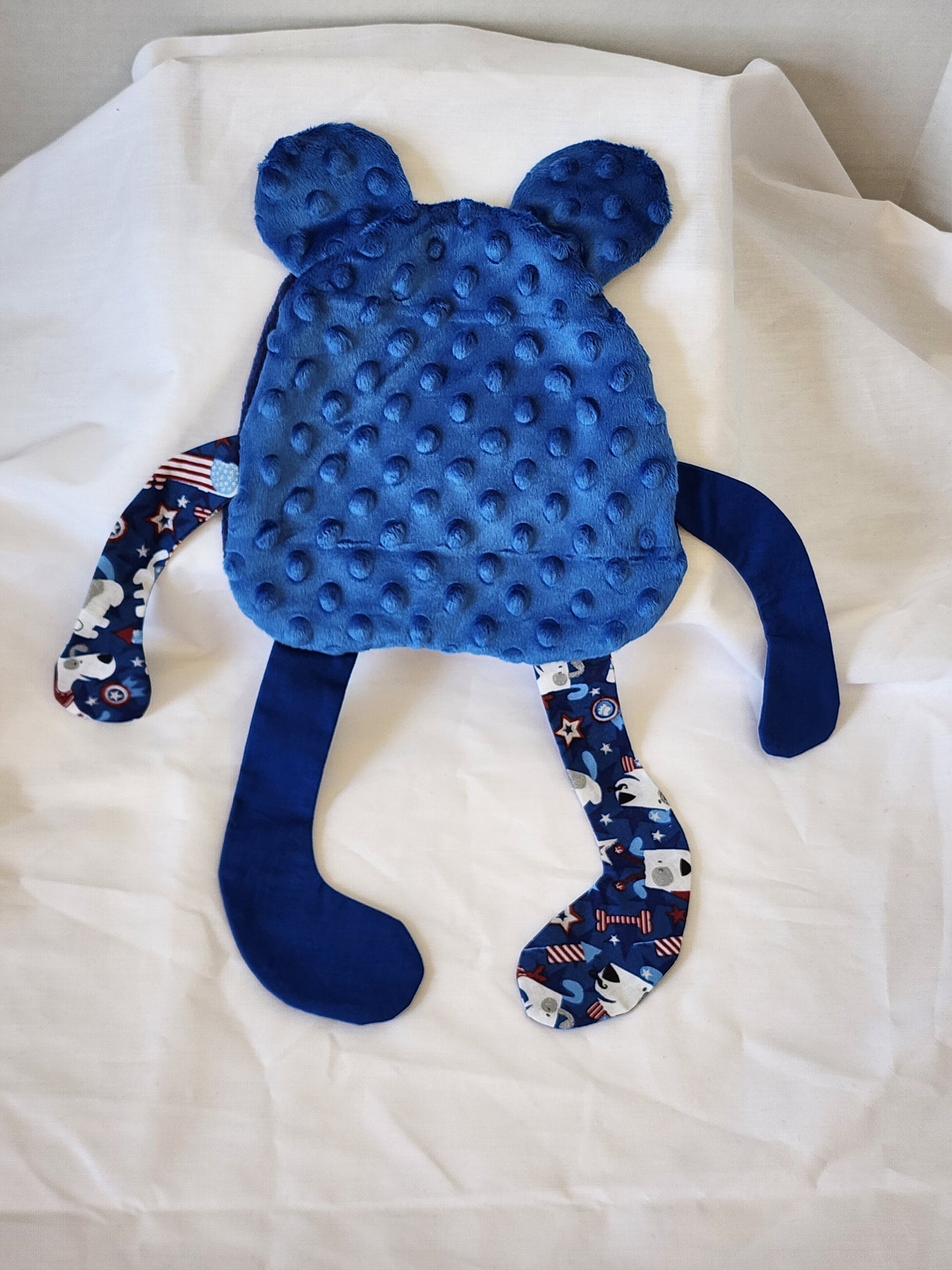 Crinkle Buddy Bear- Navy fleece, 4th of July and navy dimple dot minky