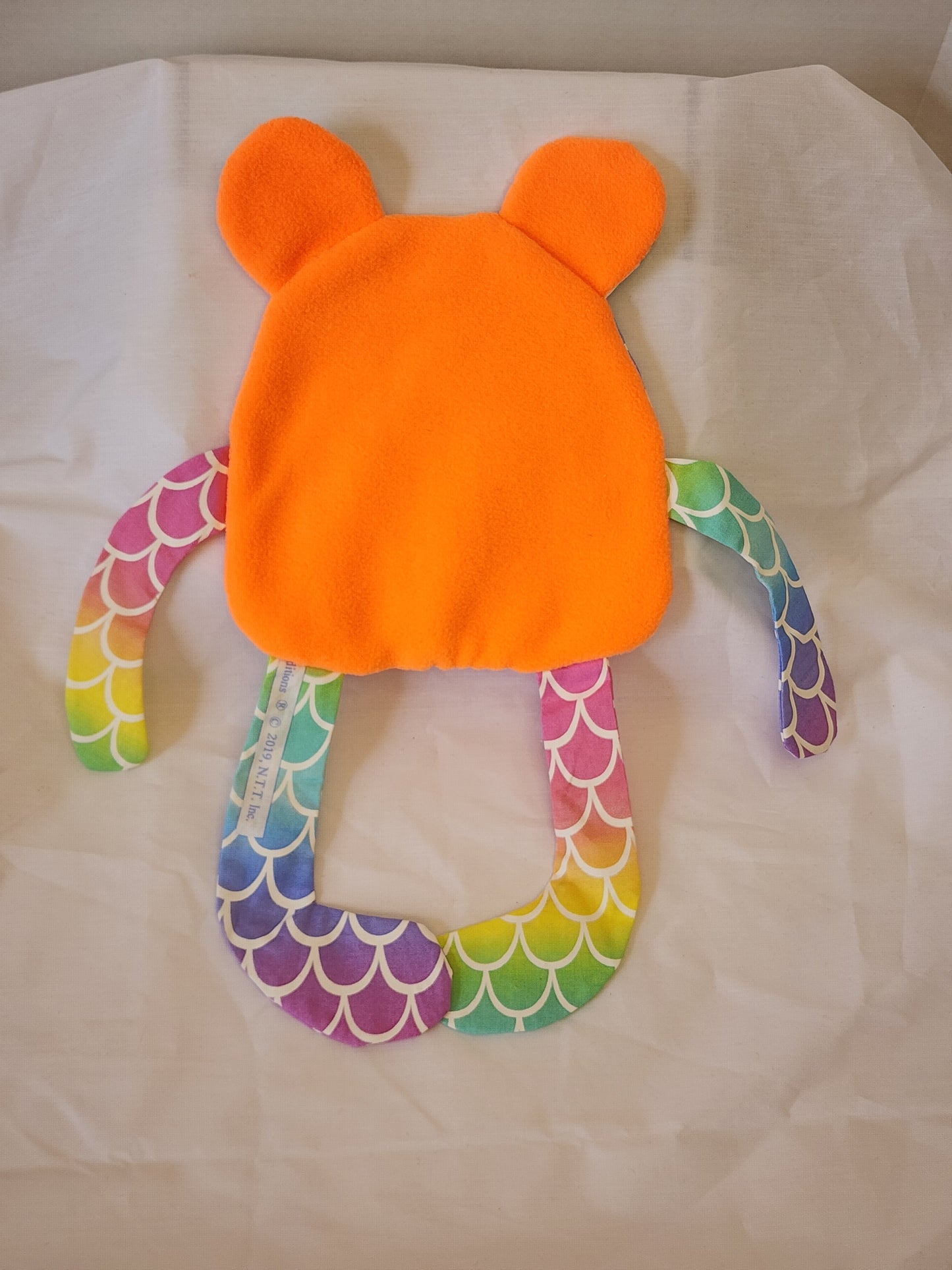 Crinkle Buddy Bear- Mermaid Scale Cotton with neon fleece back