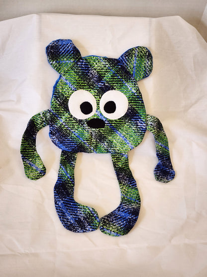 Crinkle Buddy Bear- Blue green with navy dimple dot minky back