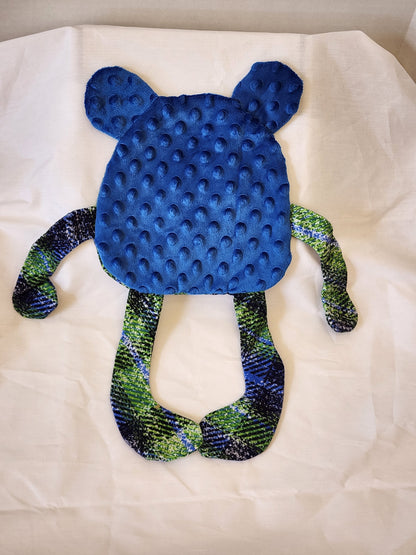 Crinkle Buddy Bear- Blue green with navy dimple dot minky back