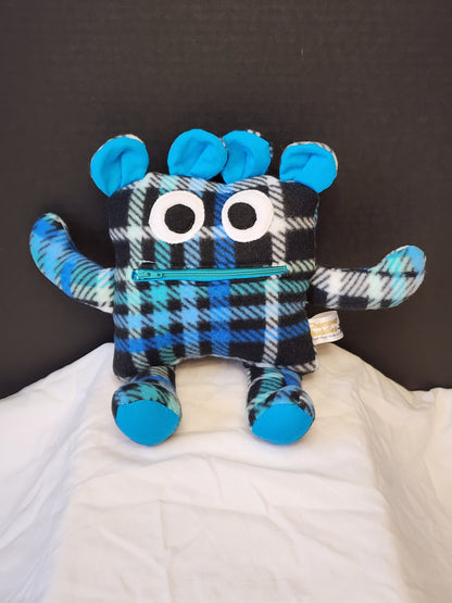 Chomper Buddy 11" Teal, white, black plaid with bright blue lining